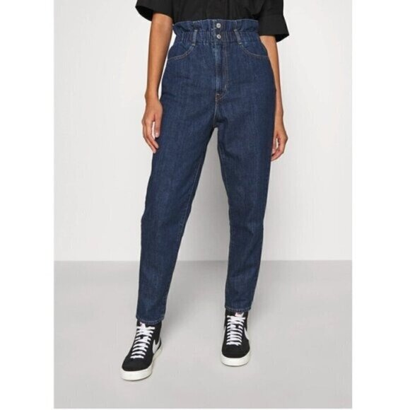 NWT Levi's Paper Bag Jeans Size 26 High Rise Straight Leg Blue Dark Wash - Picture 1 of 9